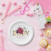 Bourgondisch rood bloemtypografie Baby shower Papieren Bordje (Feest)