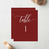 Bourgondisch rood, modern minimalistisch tafelnumm notitiekaartje (Voorkant / Achterkant in situ)