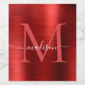 Bourgondisch rood monogram meisjesscript metaalsta wijn etiket (Enkel label)