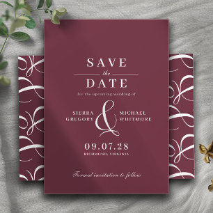 Bourgondisch rood   Romantische Maroon  Typografie Save The Date