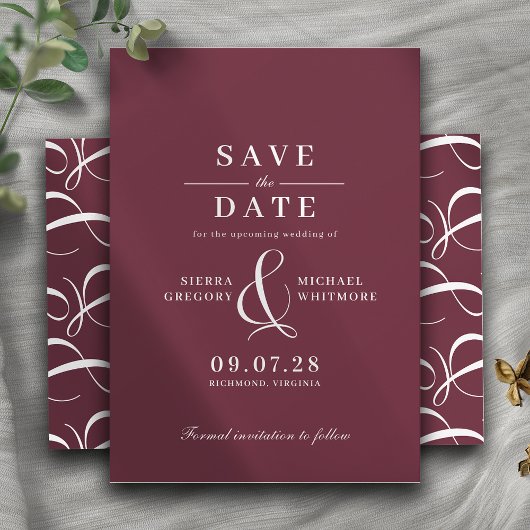 Bourgondisch rood | Romantische Maroon  Typografie Save The Date