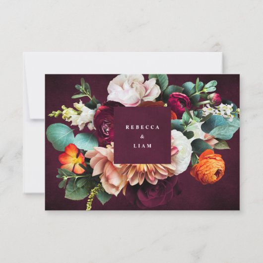 Bourgondisch Roos Ranunculus Trouwlandschap RSVP Kaartje (Achterkant)