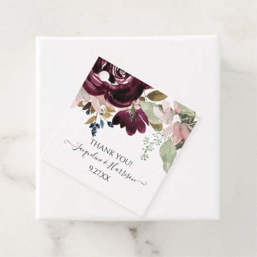 Bourgondisch roze bloemig Elegant Eucalyptus gebla Bedankjes Labels (In situ)