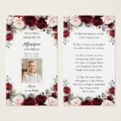 Bourgondisch roze bloemrijke begrafenis Bladwijzer Visitekaartje (Voorkant /achterkant)