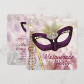 Bourgondisch Roze Maskerade Party Kaart (Voorkant / Achterkant)