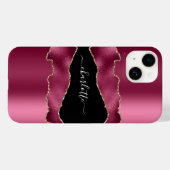 Bourgondisch roze zwarte agaat marmeren naamschrif Case-Mate iPhone case (Achterkant (horizontaal))