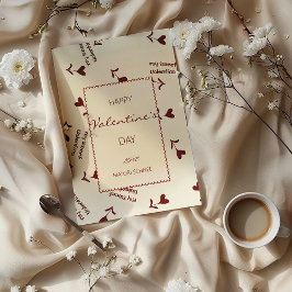 Bourgondisch Schrift Hartjes op Crème – Valentijns Feestdagenkaart