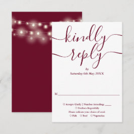 Bourgondisch Schrift Kerstverlichting Bruiloft RSVP Kaartje