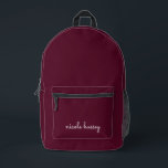 Bourgondisch schrift | Stijlvol monogram Modern Bedrukte Rugzak<br><div class="desc">Een eenvoudig,  stijlvol,  op maat gemaakt monogram ontwerp in een casual handgeschreven in opvallend monochroom Bourgondië. Het monogram kan gemakkelijk worden gepersonaliseerd om een ontwerp zo uniek te maken als jij bent! Het perfecte trendy cadeau of accessoire voor elke gelegenheid.</div>