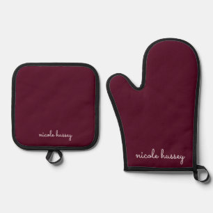 Bourgondisch schrift   Stijlvol monogram Modern Ovenwant & Pannenlap Set