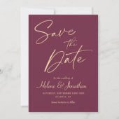 Bourgondisch Script Modern Elegant Minimalistisch Save The Date (Voorkant)