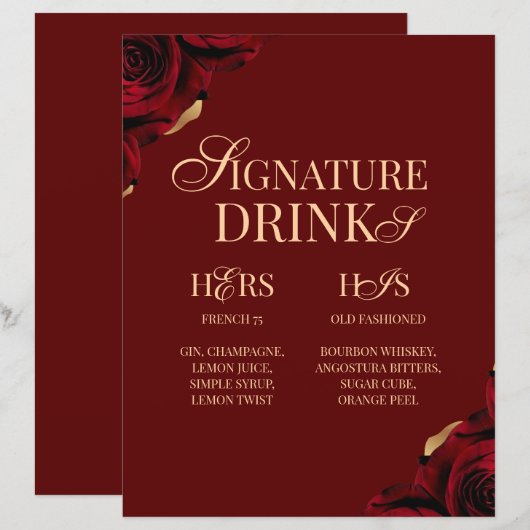 Bourgondisch Signature Drank Huwelijksbar Bord (Voorkant / Achterkant)