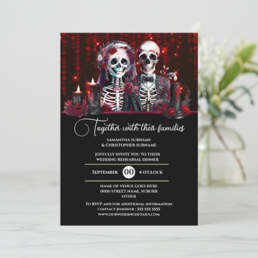 Bourgondisch skelet bruidegom trouwdag gotisch kaart (Staand voorkant)