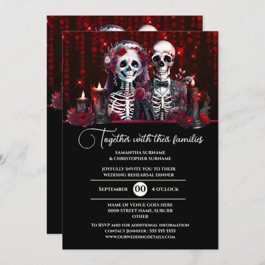 Bourgondisch skelet bruidegom trouwdag gotisch kaart (Voorkant / Achterkant)