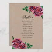 Bourgondisch trouw zitplaatskaart. Dahlia rustieke Kaart (Voorkant / Achterkant)