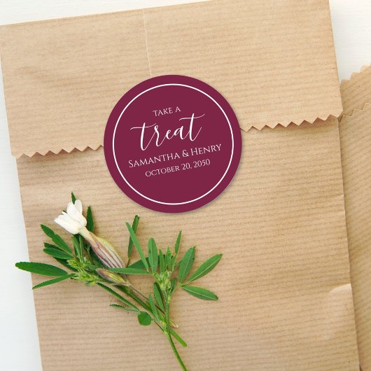 Bourgondisch trouwfeest cadeau op maat ronde sticker