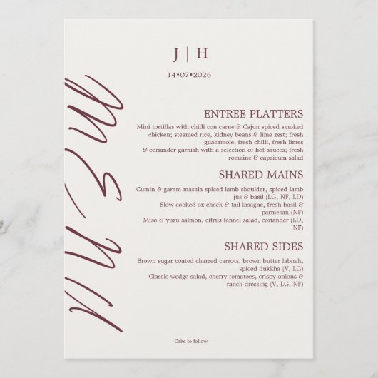 Bourgondisch trouwmenu menu (Voorkant)