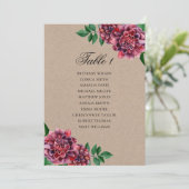 Bourgondisch trouwzaalplan. Dahlia rustieke indeli Kaart (Staand voorkant)