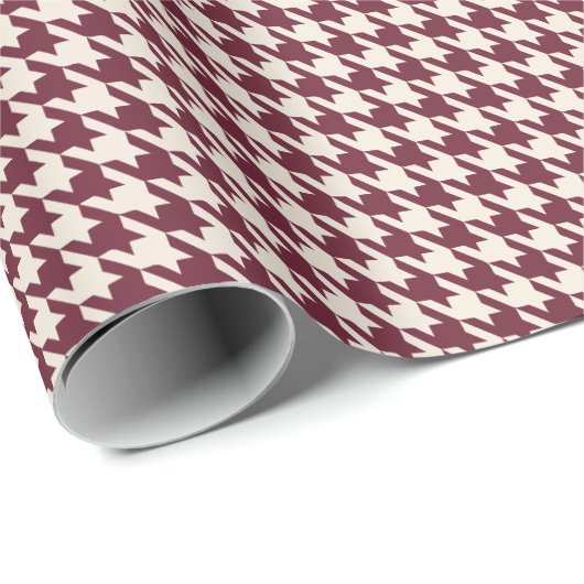 Bourgondisch & Warm Crème Houndstooth Patroon Cadeaupapier (Rol Hoek)