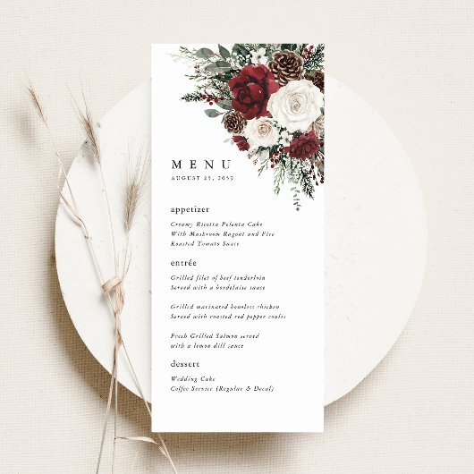 Bourgondisch winterbloemen bruiloftsreceptie menu