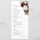 Bourgondisch winterbloemen-huwelijksceremonieprogr programmakaart (Achterkant)