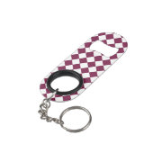 Bourgondisch wit geruit diamantpatroon mini flessenopener (Achterkant Gekanteld)