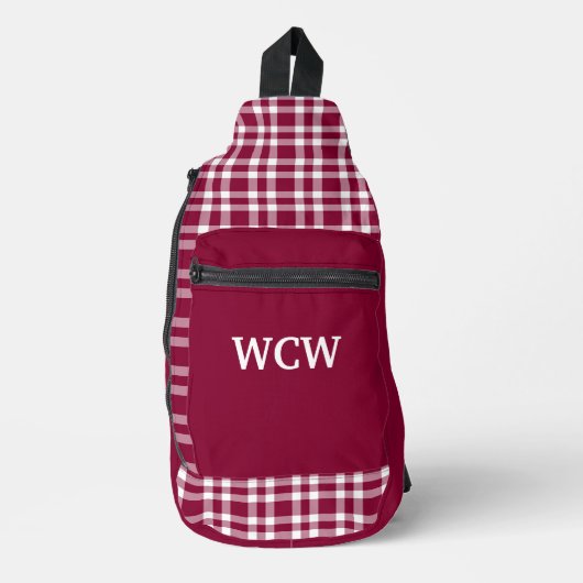 Bourgondisch Wit Geruite Personaliseer Patroon Sling Bag (Voorkant)