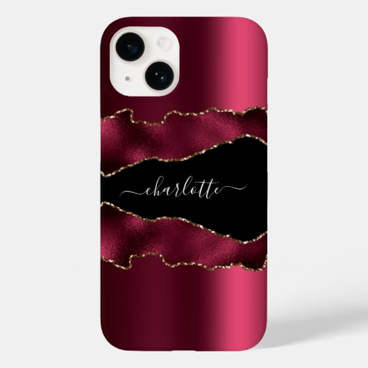 Bourgondisch zwart goud agaat marmeren naamschrift Case-Mate iPhone case (Achterkant)