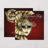 Bourgondisch Zwart Goud Masquerade Feest Kaart (Voorkant / Achterkant)