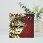 Bourgondisch Zwart Goud Masquerade Feest Kaart (Staand voorkant)
