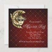 Bourgondisch Zwart Goud Masquerade Feest Kaart (Achterkant)