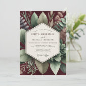 Bourgondische Aardse Botanische Bruiloft Kaart (Staand voorkant)