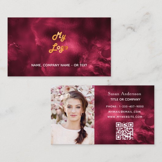 Bourgondische agaat foto qr code logo visitekaartje (Voorkant / Achterkant)