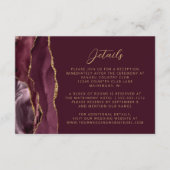Bourgondische Agaat Gold Script Wedding Details Informatiekaartje (Voorkant)