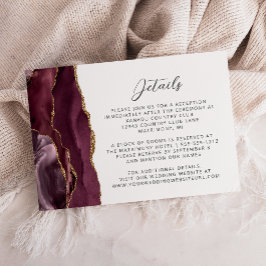 Bourgondische Agaat Gold Script Wedding Details Informatiekaartje