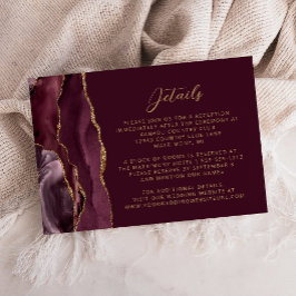 Bourgondische Agaat Gold Script Wedding Details Informatiekaartje
