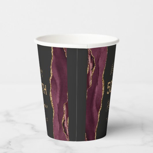 Bourgondische Agaat Gouden Glitter Donkere 50ste V Papieren Bekers (Rechts)