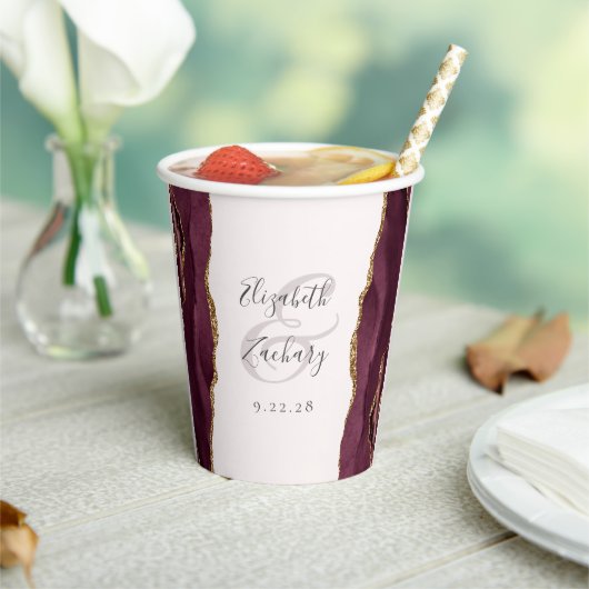 Bourgondische Agaat Gouden Glitter Script Blush We Papieren Bekers (Insitu)