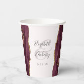 Bourgondische Agaat Gouden Glitter Script Blush We Papieren Bekers (Achterkant)