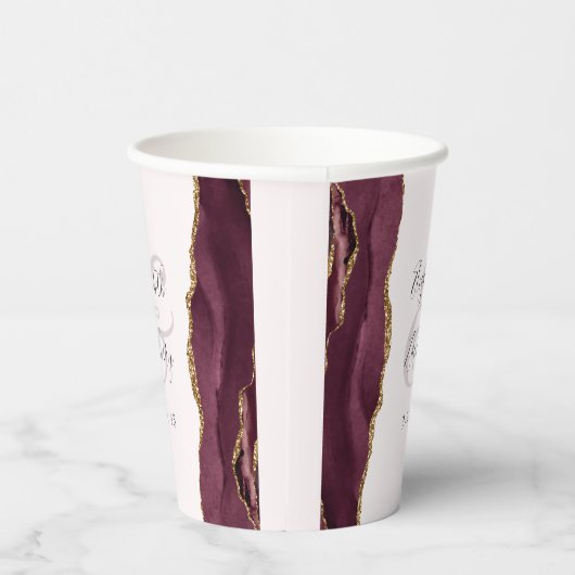 Bourgondische Agaat Gouden Glitter Script Blush We Papieren Bekers (Rechts)