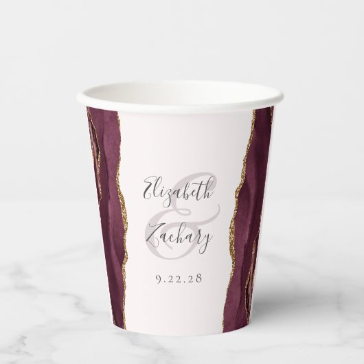 Bourgondische Agaat Gouden Glitter Script Blush We Papieren Bekers (Voorkant)