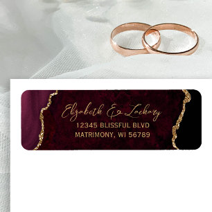 Bourgondische agaat script bruiloft retouradres etiket
