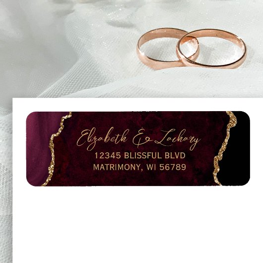 Bourgondische agaat script bruiloft retouradres etiket