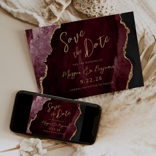 Bourgondische Agaat Script Wedding Save the Date