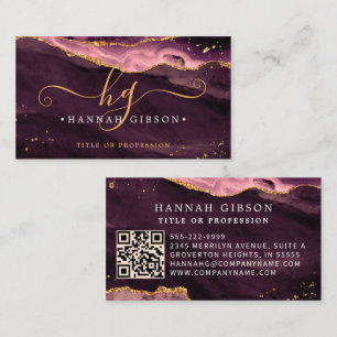 Bourgondische agaat-scriptmonogram QR-code Visitekaartje