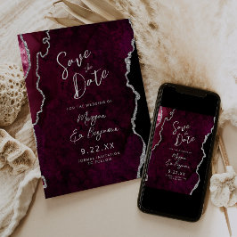Bourgondische agaat zilveren schrift trouw save th kaart