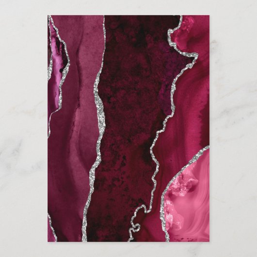 Bourgondische Agaat Zilveren Script Trouwen Menu (Achterkant)