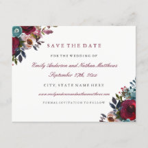 Bourgondische Aquarel Bloem Bruiloft Save The Date