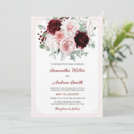 Bourgondische Aquarel Bloemige Bruiloft Kaart