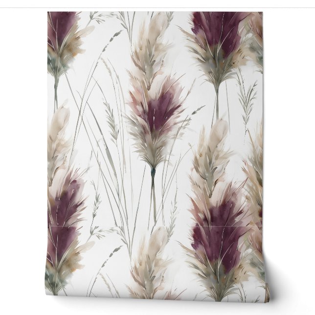 Bourgondische Aquarel Pluizige Grassen Behang (Afrollen)